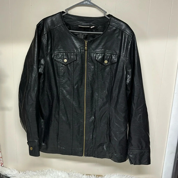 Belle by Kim Gravel Faux Leather Jacket Size XL Black - Picture 1 of 11